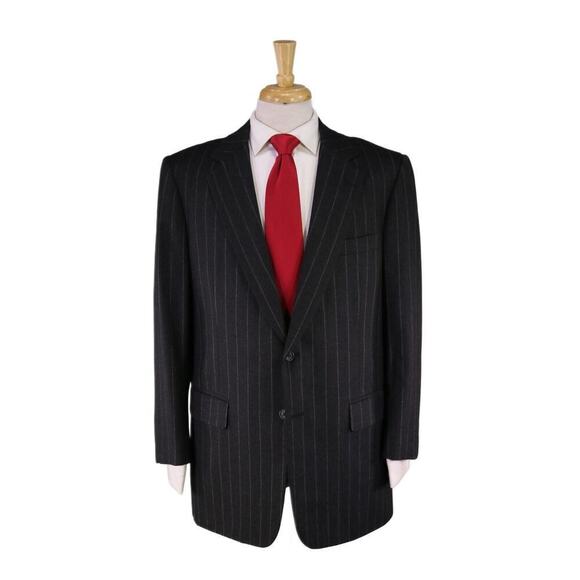 Albert Lam Bespoke Charcoal Gray Chalkstripe Flannel Wool 2-Btn Suit 42R - Picture 1 of 9